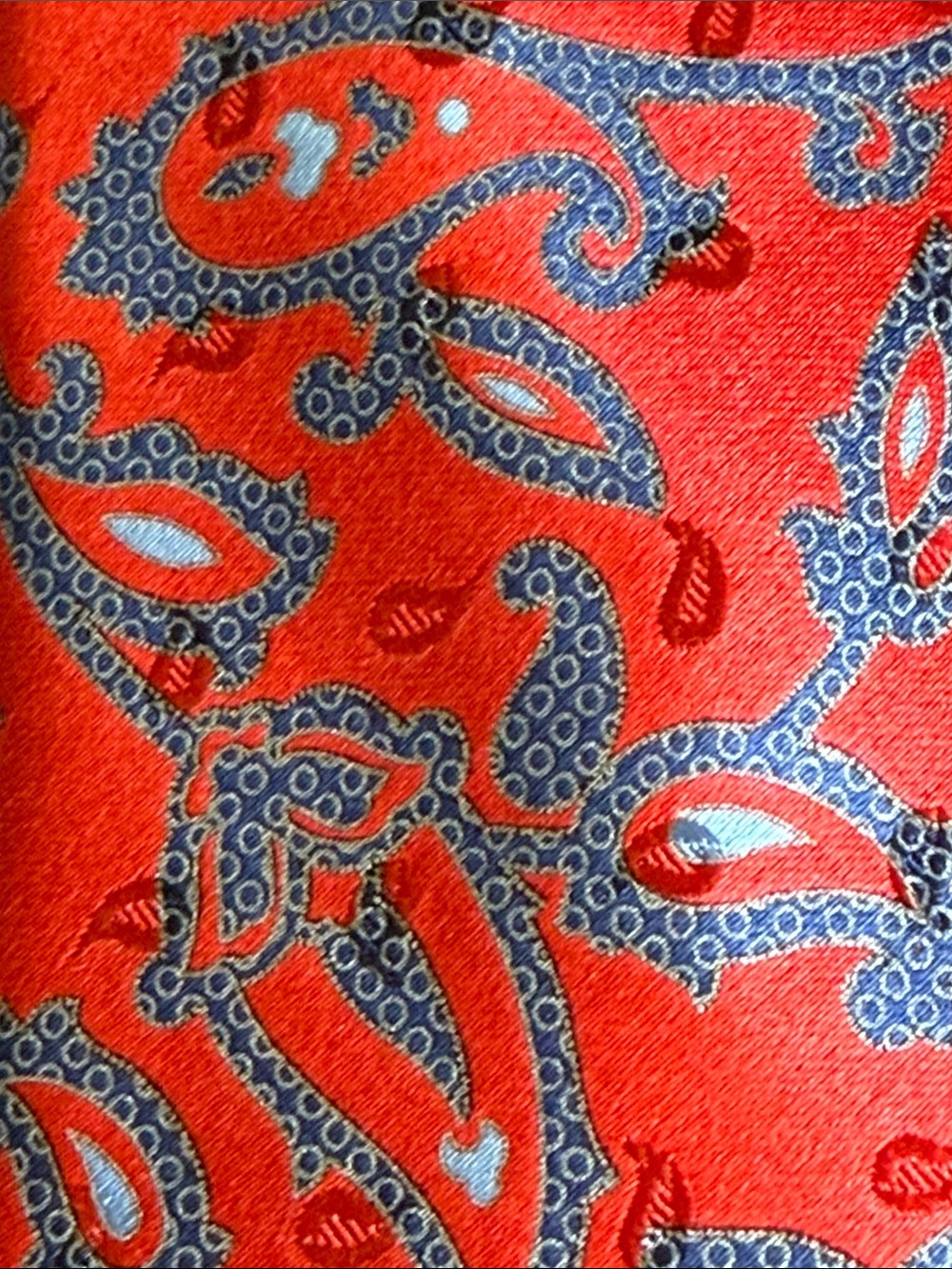Ermenegildo Zegna Red Silk Paisley Tie with Blue Accents